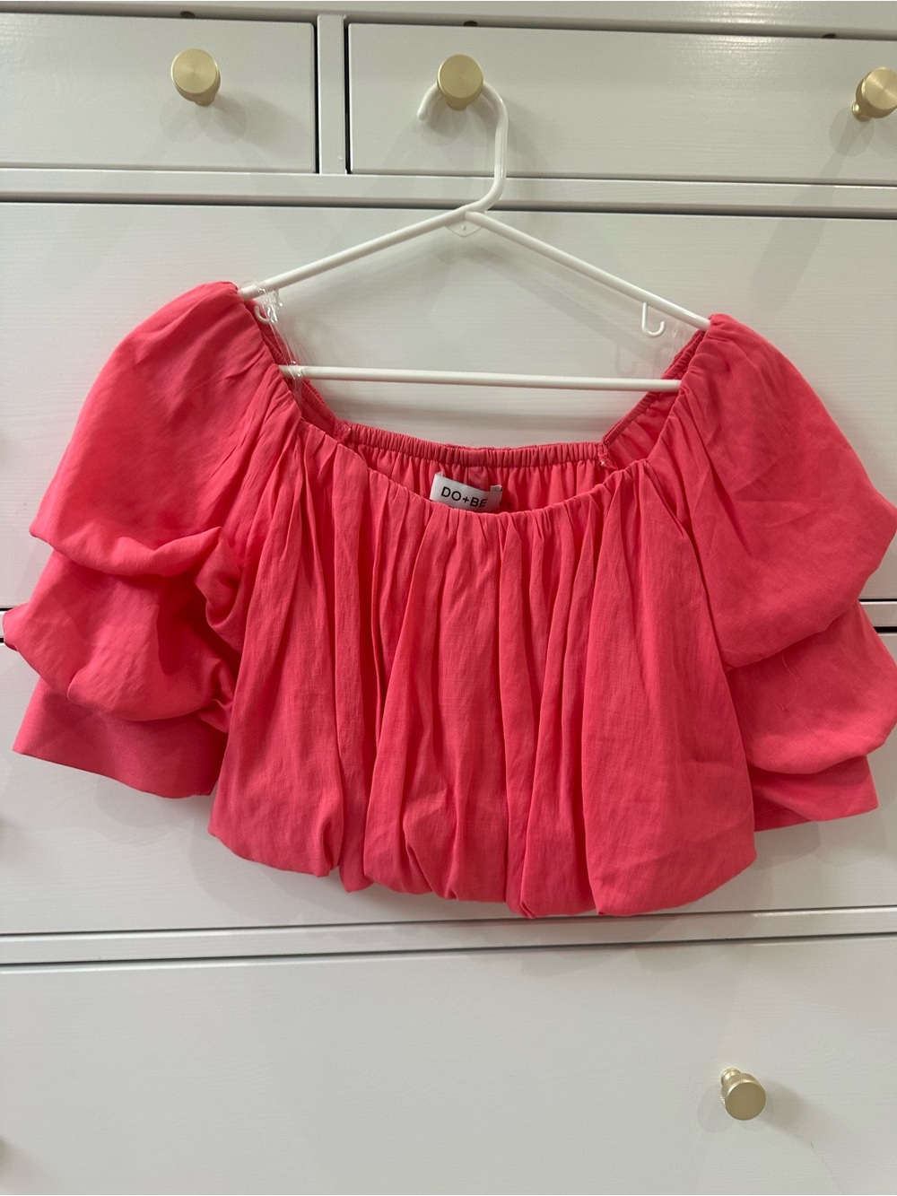 DO+BE Coral Pink Off-Shoulder Puff Sleeve Crop Top
